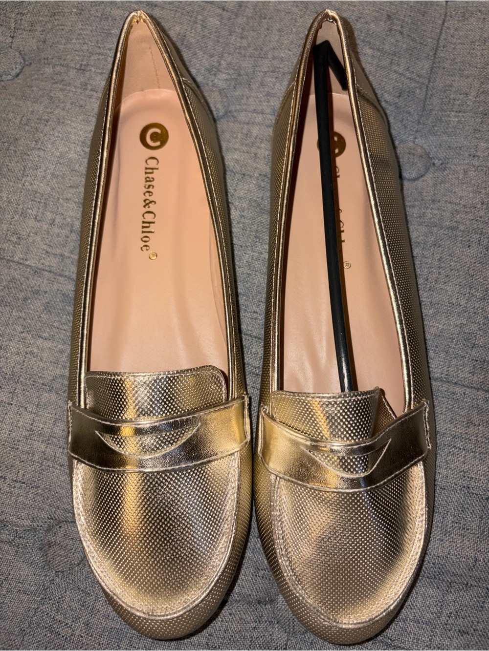 Chase + Chloe Metallic Gold Penny Loafers